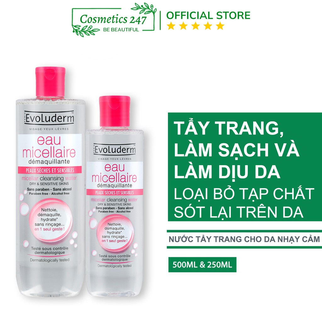 Nước tẩy trang Evoluderm Micellar Cleansing Water 500ML &amp; 250ML