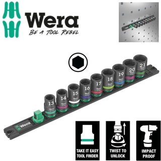Bộ tuýp đen 1/2" với giá từ tính wera 05005490001 magnetic socket rail c impaktor 1 gồm 9 cái