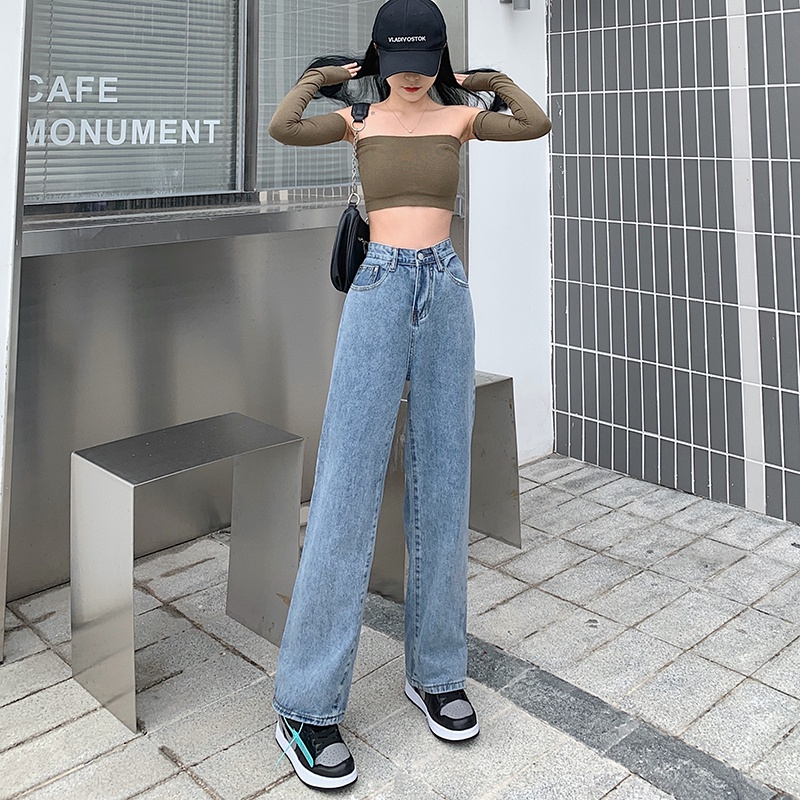 Quần Jeans Nữ Lưng Cao Ống Rộng Thời Trang Hàn