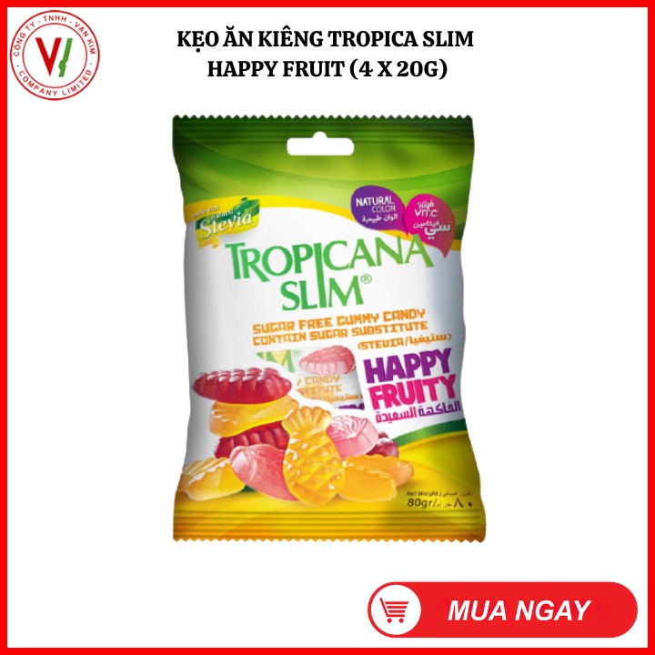 Kẹo dẻo ăn kiêng không đường Tropicana Slim Happy Fruit 80g (4 x 20g) - Hàng phân phối độc quyền