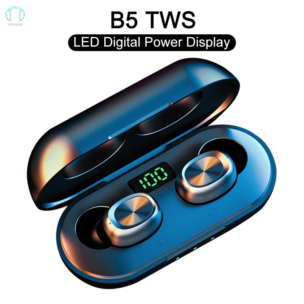 B5 TWS Wireless Earphones BT 5.0 Stereo Sound Earbuds with Charging Case Waterproof Touch-control Headset Compatible with