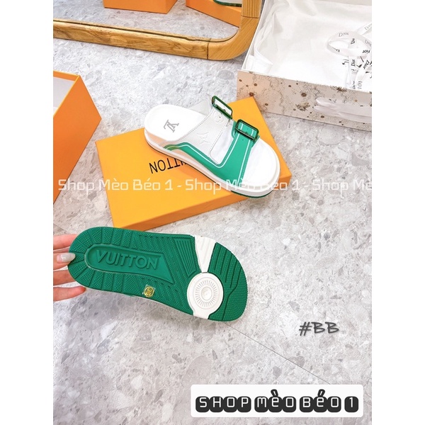 Dép lv hai quai pha màu khoá cài fullbox