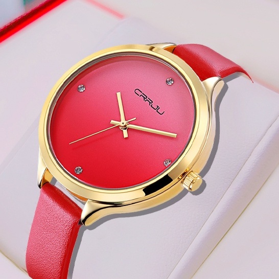 CRRJU Ladies Watch Fashion Đơn giản bằng da không thấm nước 2120L