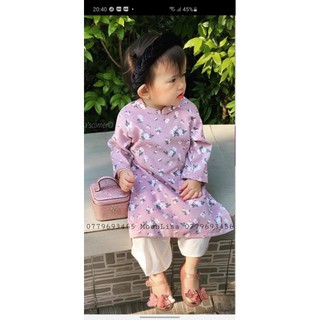 ( HỎA TỐC ) Áo Dài Nhung Tăm Hoa Nhí Cho Bé Sản Xuất Trực Tiếp MOONLISA