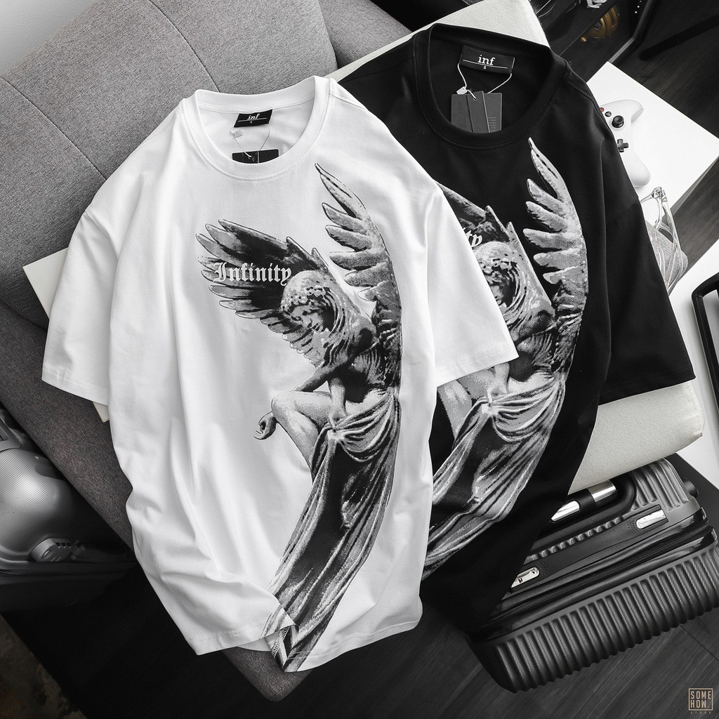 Áo Thun Nam Cổ Tròn INF In Hình Thiên Thần,Vải Cotton Co Giãn Form Regular AT010106 ,Somehowstore