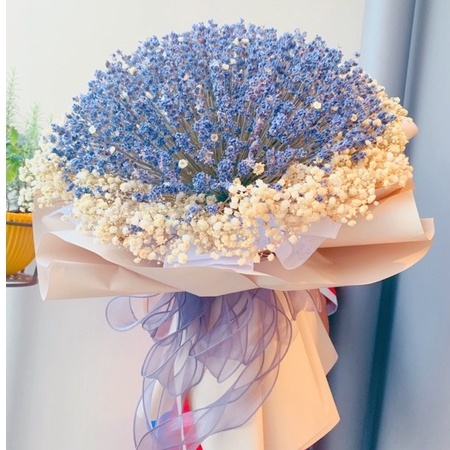 Quà tặng bó hoa Lavender tròn kết hợp snowy và baby trắng cực xinh xắn