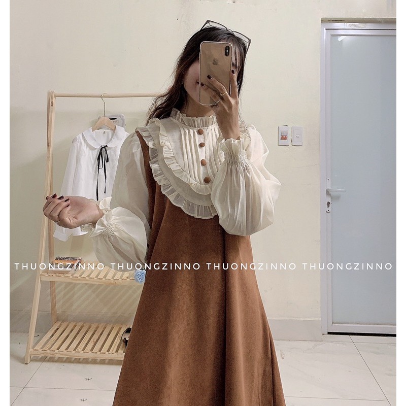 Váy nhung phối voan sang chảnh chất liệu vải mềm đẹp Đầm suông bánh bèo