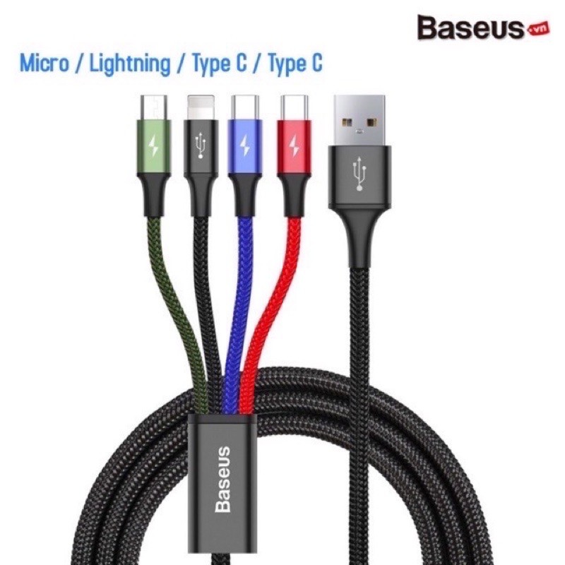 ✔️Chính Hãng ✔️Cáp sạc Nhanh 4in1 Baseus 4 đầu Rapid 3.5A cho IPhone Samsung oppo Xiaomi