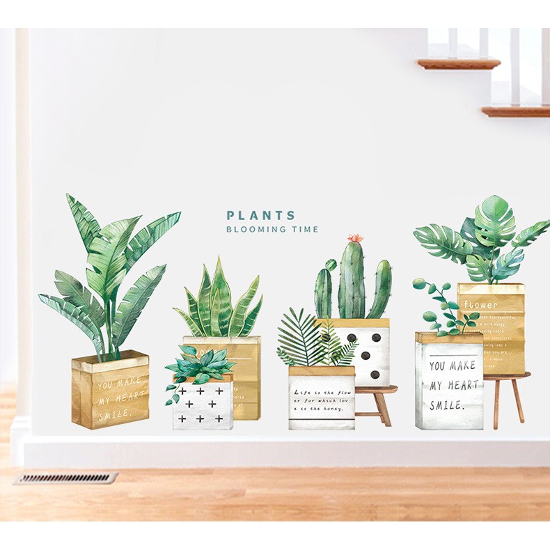 Decal dán tường chậu cây hộp