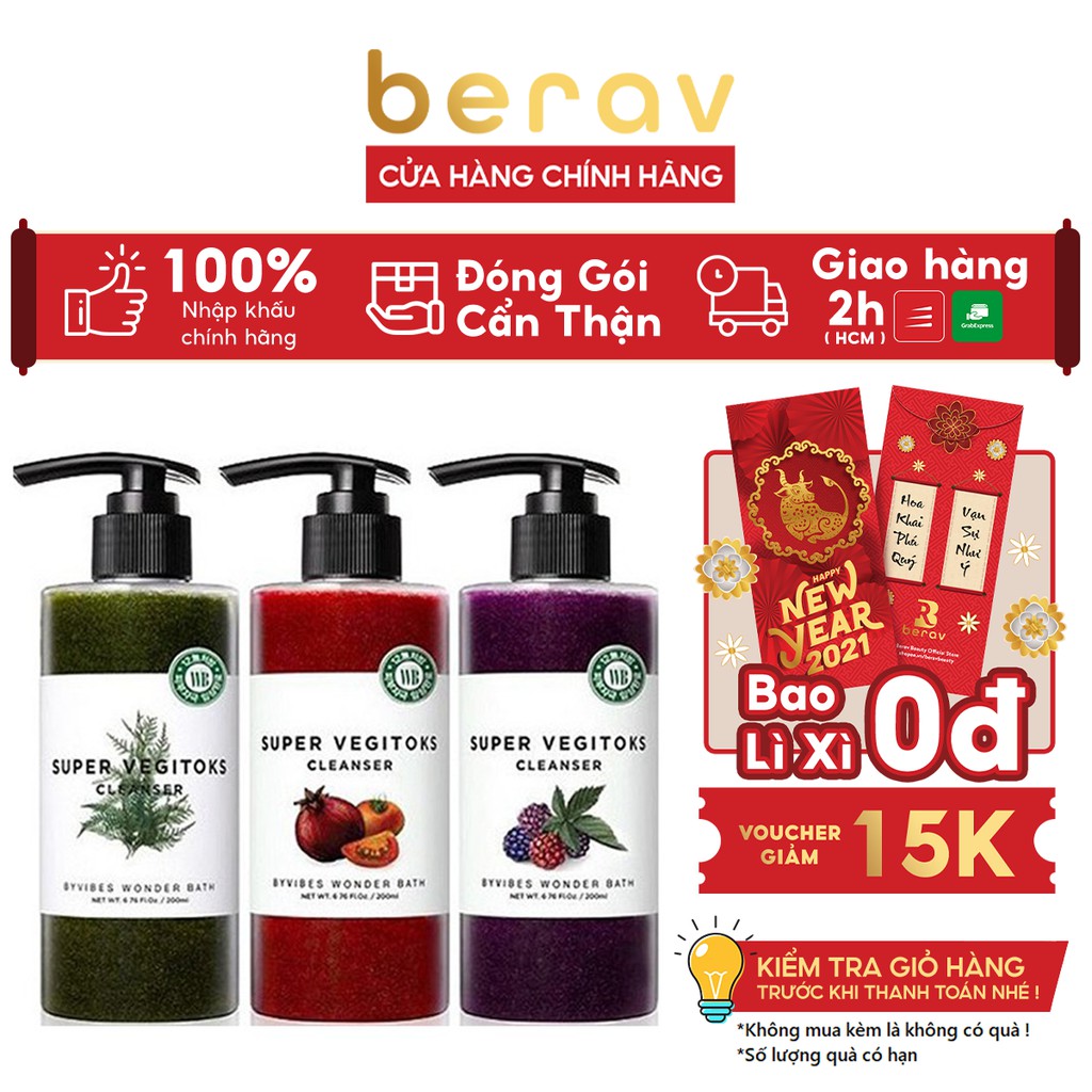 [Mã FMCGMALL -8% đơn 250K] Sữa rửa mặt rau củ sủi bọt thải độc 3 in 1 Byvibes Wonder Bath Super Vegitoks Cleanser