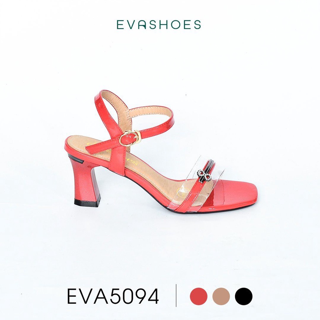 Dép Sandal cao gót quai trong phối nơ cao 5cm Evashoes Eva5094