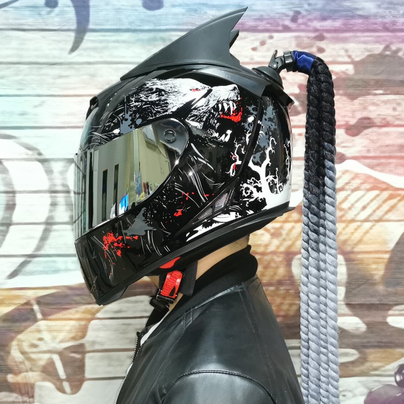 mũ bảo hiểm xe máy điện nam nữ đầu lửa ống kính kép mùa hè màu xám