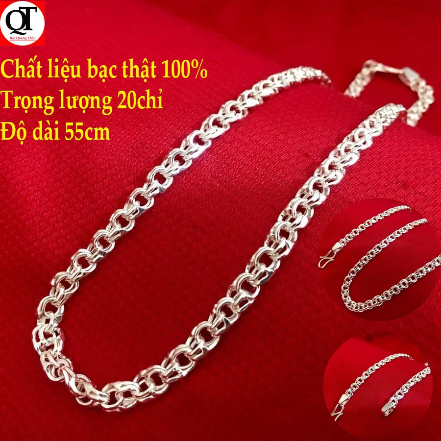Vòng đeo cổ nam Bạc Quang Thản thiết kế kiểu dây tròn độ dài 50cm, trọng lượng có nhiều lựa chọn chất liệu bạc ta.