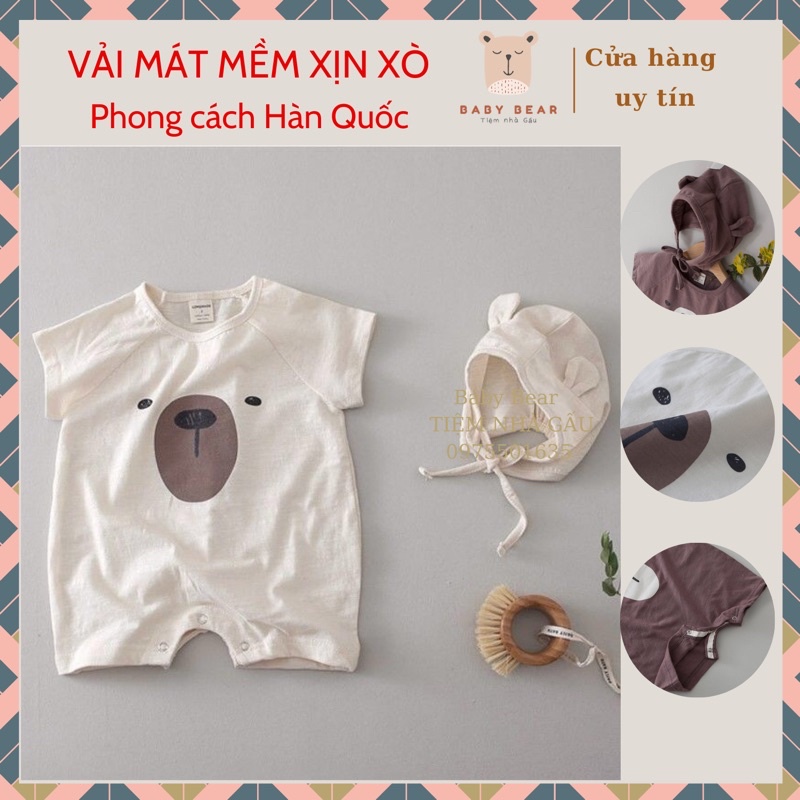 Body cute cho bé trai,bé gái họa tiết gấu con cute kèm mũ