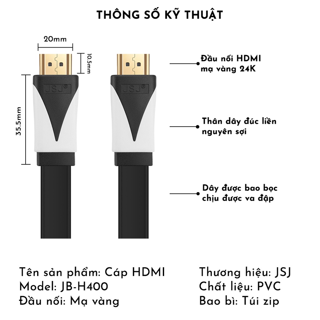 Cáp HDMI 2.0 JSJ dài 1.8m đến 5m chất lượng hình ảnh sắc nét lên tới 4K hỗ trợ 3D IMAX màn hình lớn