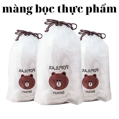 COMBO 100 màng bọc thực phẩm PE túi gấu có chun bọc đồ ăn co giãn