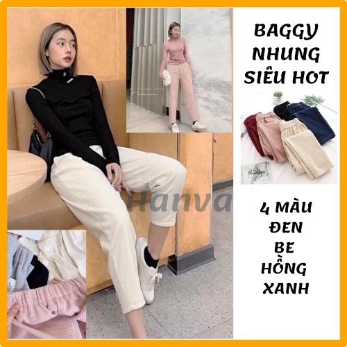 Quần Baggy Nhung Hotrend 2021 Chất Đẹp Tôn Dáng Mặc Phù Hợp Ở Nhà Đi Làm Đi Chơi Lịch Sự Năng Động Trẻ Trung Có 2 Túi