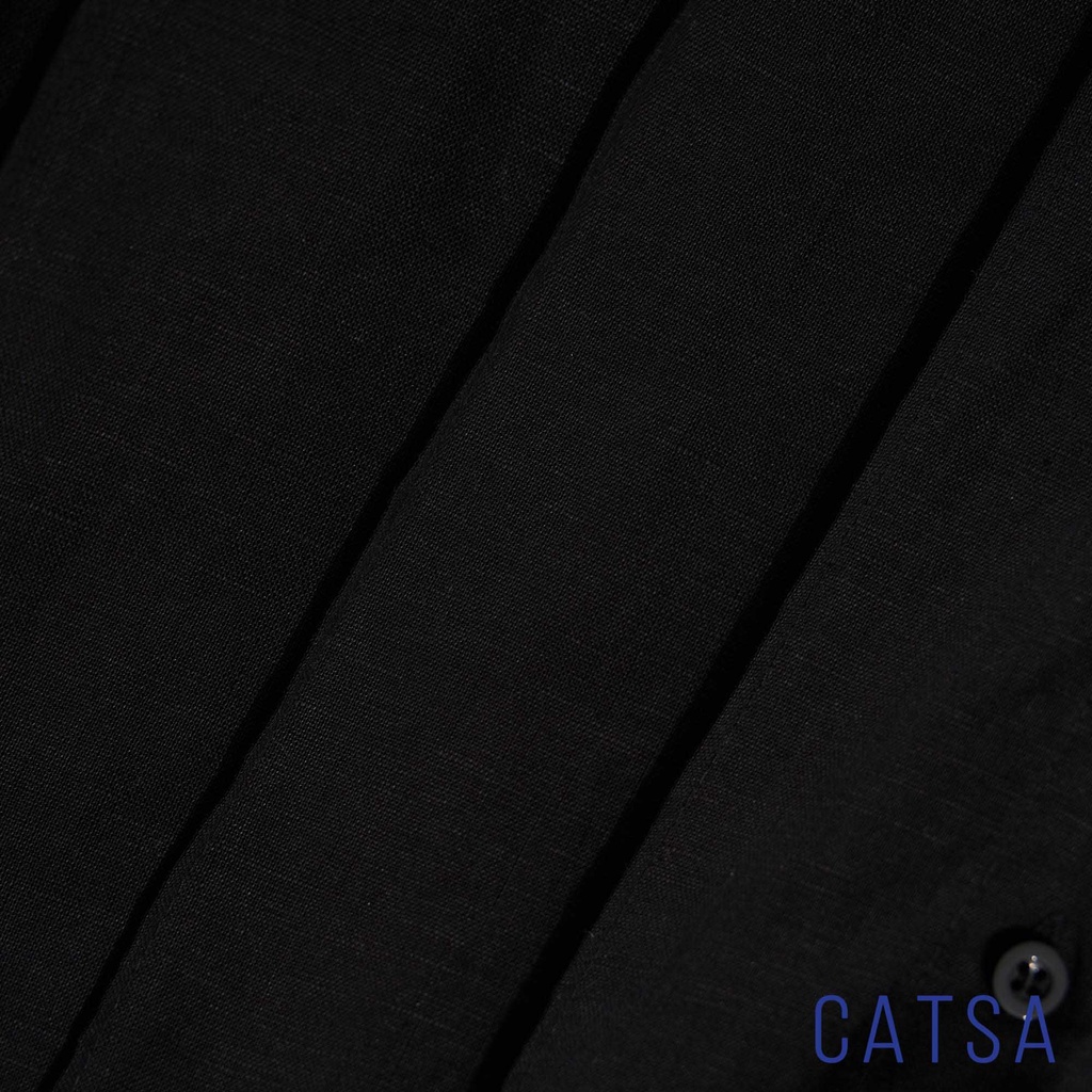 Áo sơ mi đen nam tay ngắn Oversize cổ bẻ vải kaki cotton mềm mại, co giản, thoải mái CATSA ASN174