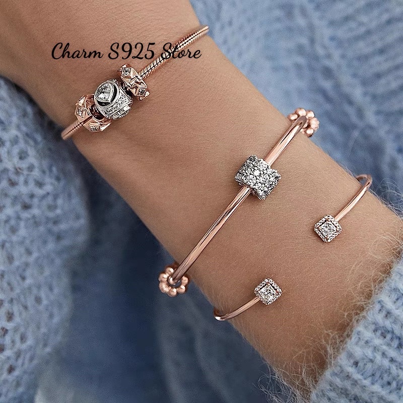 charm pan hình trụ đính đá trắng bạc s925 cao cấp