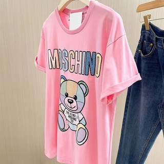 Áo Thun 100% Cotton Tay Ngắn Dáng Rộng In Hình Gấu Nhiều Màu Sắc Thời Trang