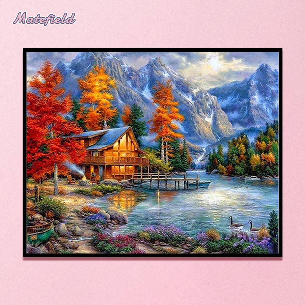 Bộ Tranh Thêu Chữ Thập Diy Hình Phong Cảnh Hồ 11ct Toàn Bộ Trang Trí Tường