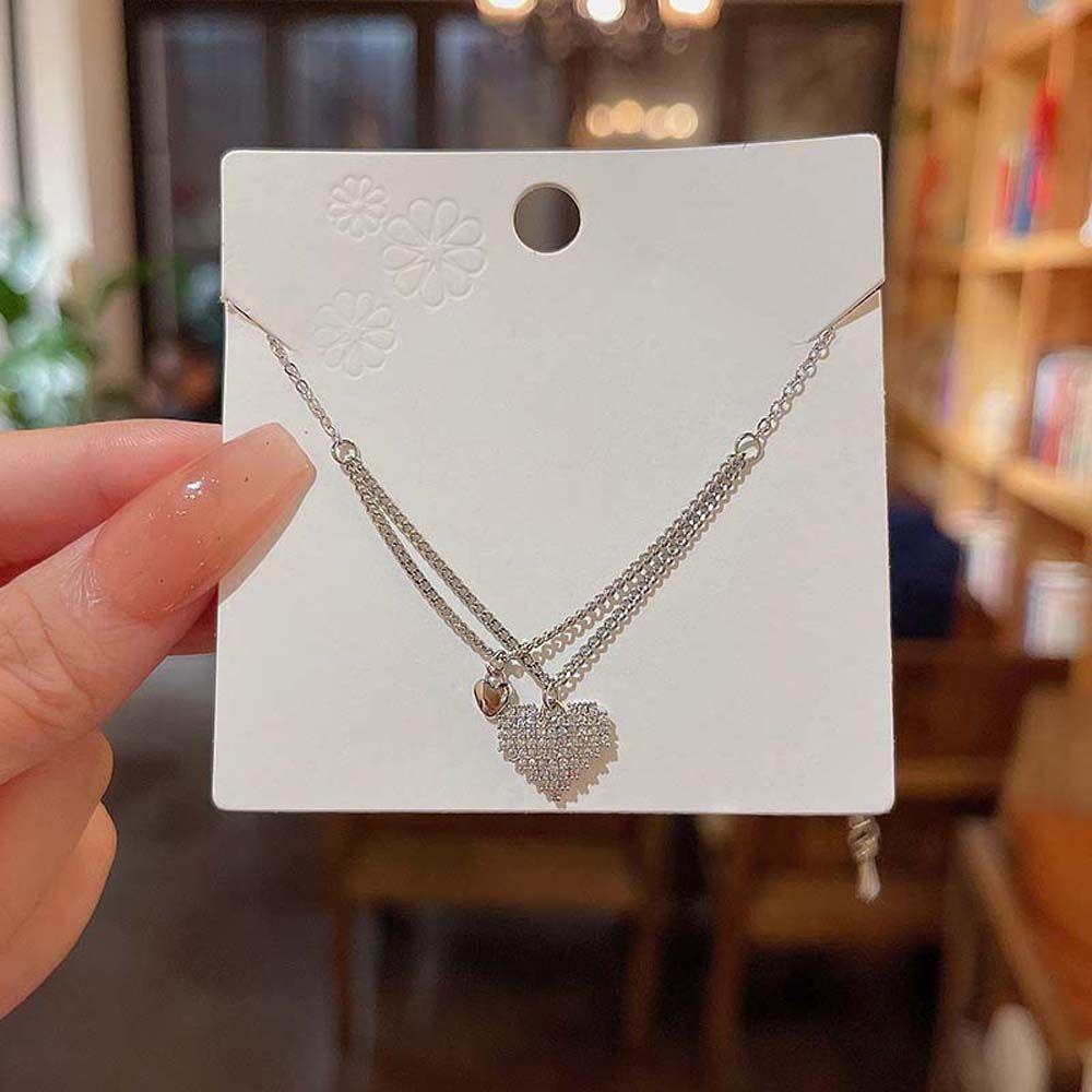 ANEMONE Vòng cổ Thép Titan Mặt Trái Tim Đôi Lấp Lánh Thời Trang