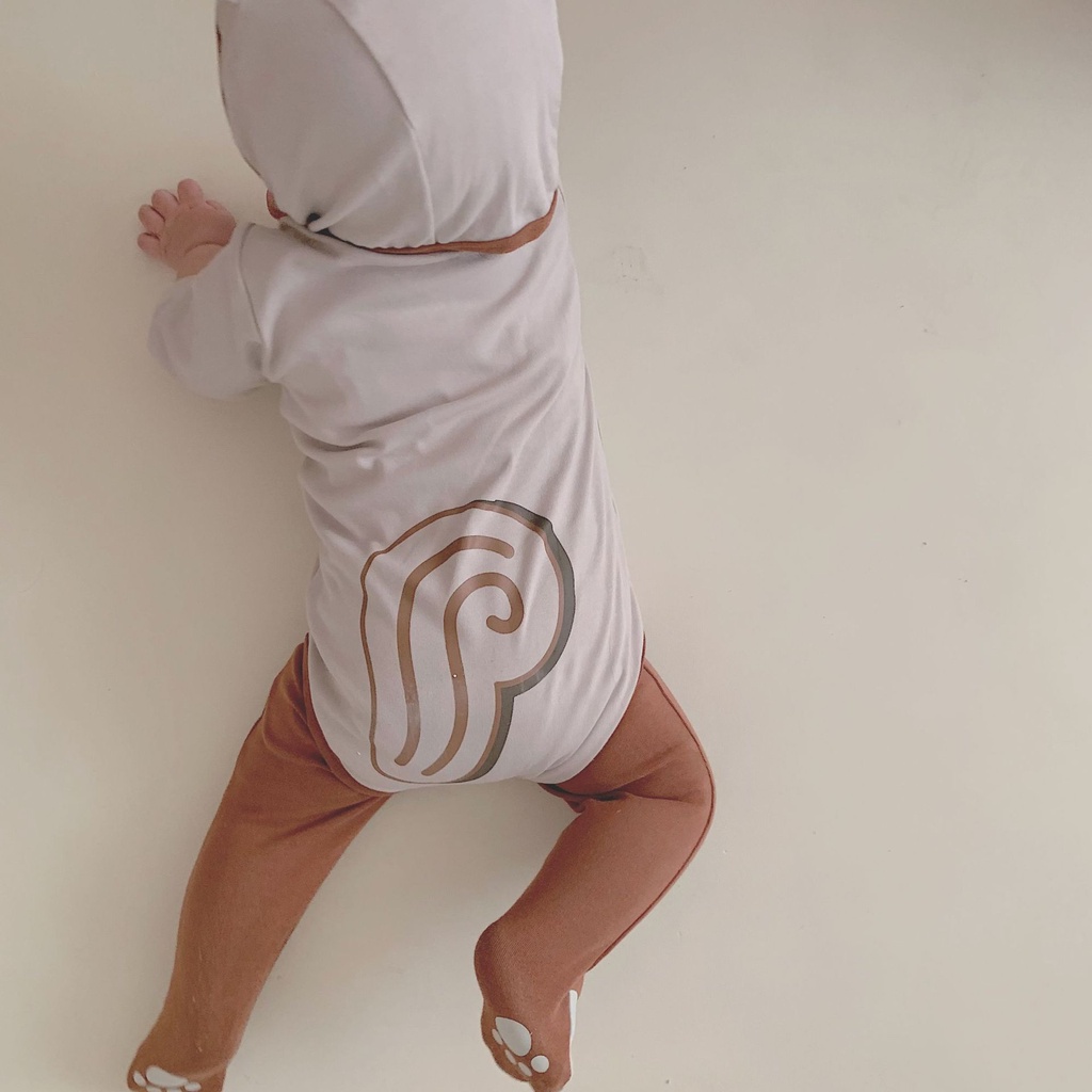 Bộ Dài Tay Bé Trai, Bé Gái, Bộ Thu Đông Cho Bé Hình Chuột Nâu Kèm Mũ Size Từ 5-11kg [BD39]