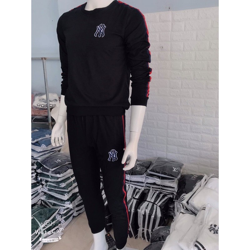 bộ thể thao nam Ny cổ tròn dài tay phối sọc đỏ