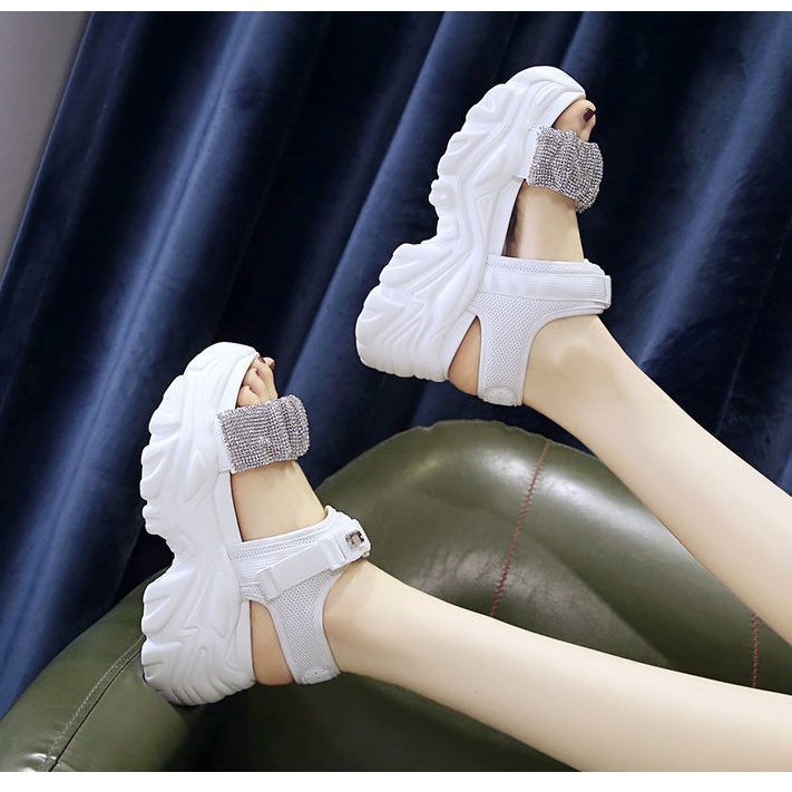 Giày Sandal Đế Dày Quai Dán Đính Đá Thời Trang Mùa Hè 2022 Cho Nữ