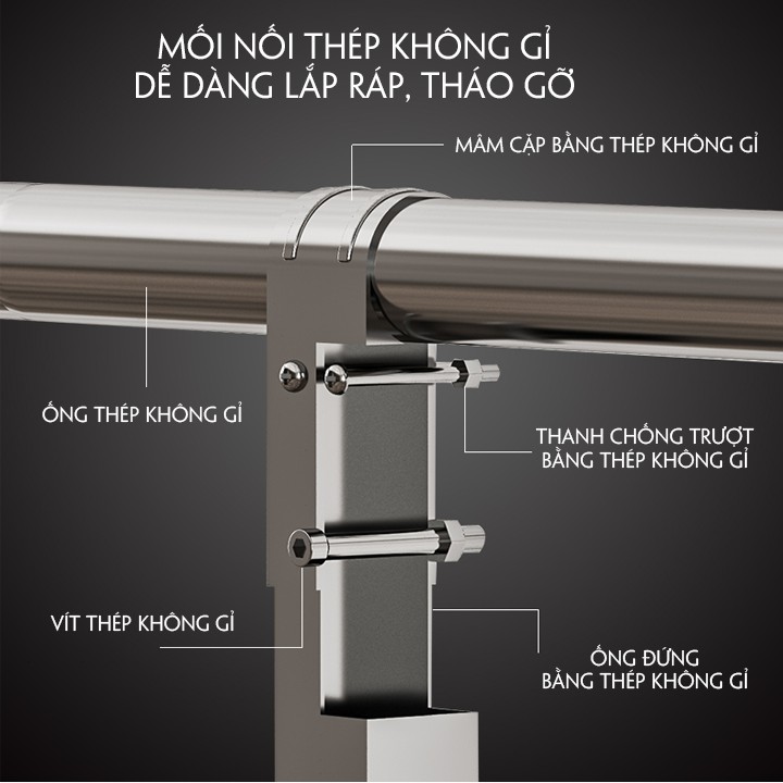 Giàn Phơi Quần Áo Inox 2 Tầng, thanh đôi Cao Cấp (234)