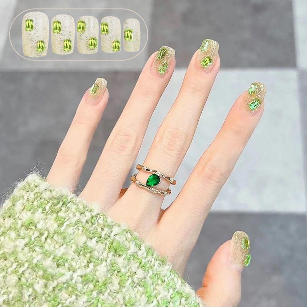 OCEANMAP Bộ Móng Tay Giả Hình Dấu Chân Thỏ Đính Đá Trang Trí Xinh Xắn