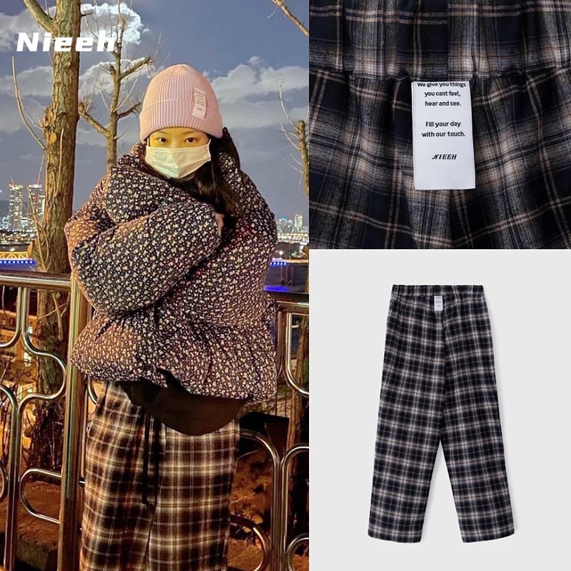 Quần kẻ caro ống suông Nieeh giống Jennie, Jisoo & Rosé Blackpink