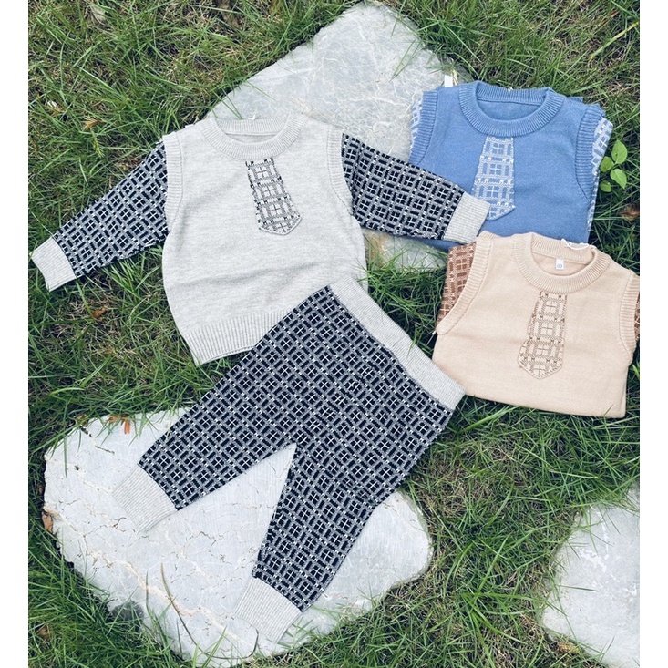 Bộ Len Siêu Dày Ấm Cho Bé Mùa Đông Không Lạnh Size 4-13kg