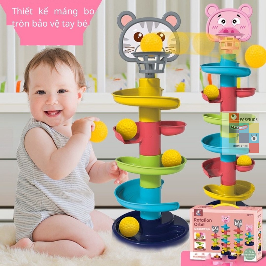 Đồ chơi trẻ em Tháp bóng lăn, cầu trượt thả bóng xoay vòng nhiều 7 tầng 7 bóng EASYKIDS