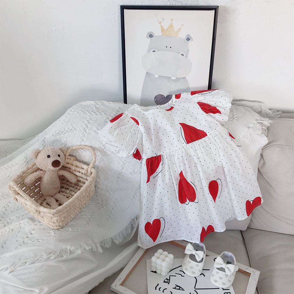 Đầm công chúa BEAR LEADER tay phồng họa tiết chấm bi thời trang mùa hè cho bé gái 2-7 tuổi