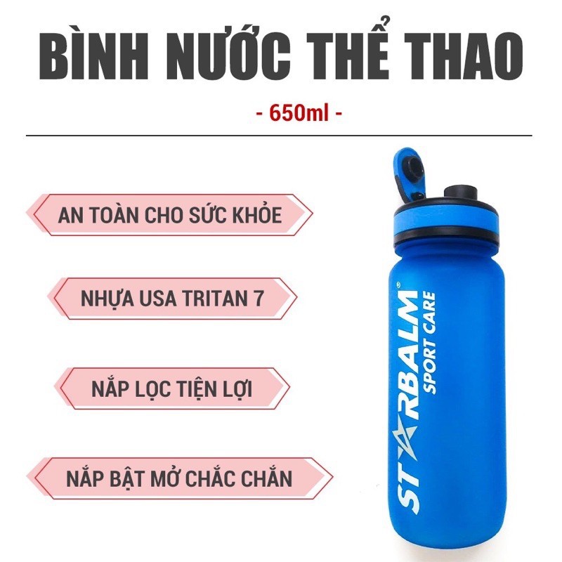 Bình nước thể thao STARBALM 650ml tiện lợi thân thiện trang nhã vật liệu Tritan khử mùi