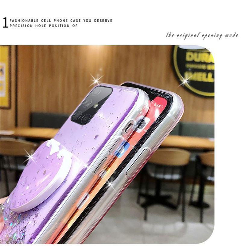 Ốp điện thoại kim tuyến ngôi sao lấp lánh có gương giá đỡ Hình Trái Tim Xinh Xắn cho Samsung Galaxy A22 A42 A52s A12 A11 A31 A51 A71 A20 A30 A21S A02S A20S A30S A50S