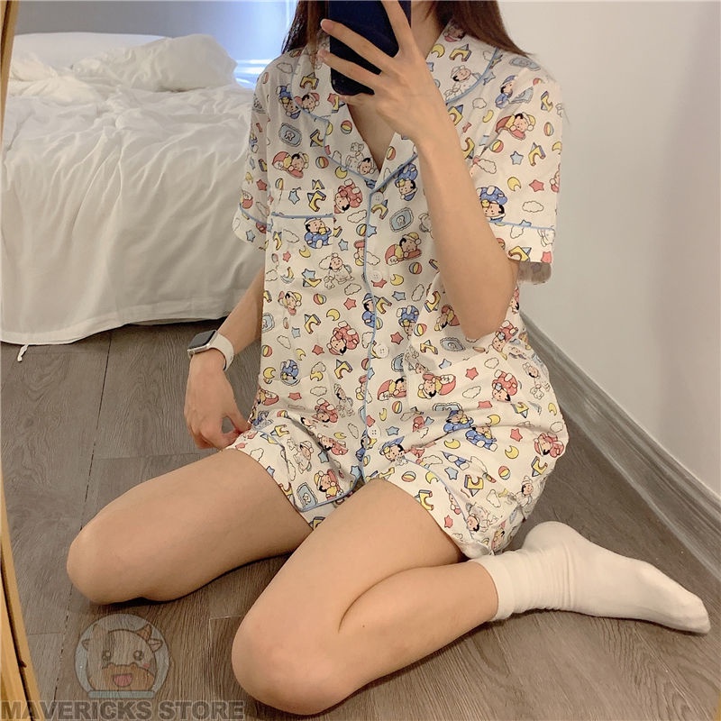 Đồ ngủ tay ngắn mềm in hoạt hình đáng yêu thời trang Nhật Bản sành điệu cho nữ