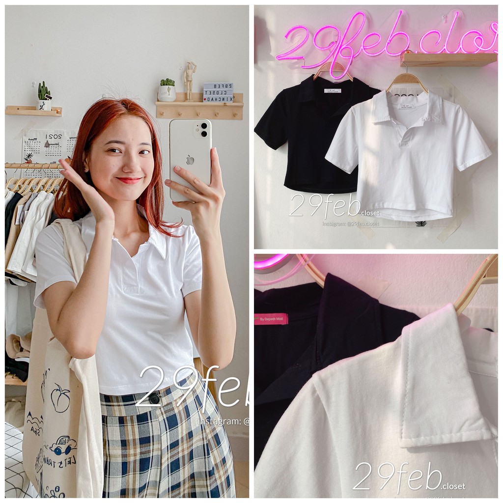 Áo thun cổ polo croptop (Ảnh thật)