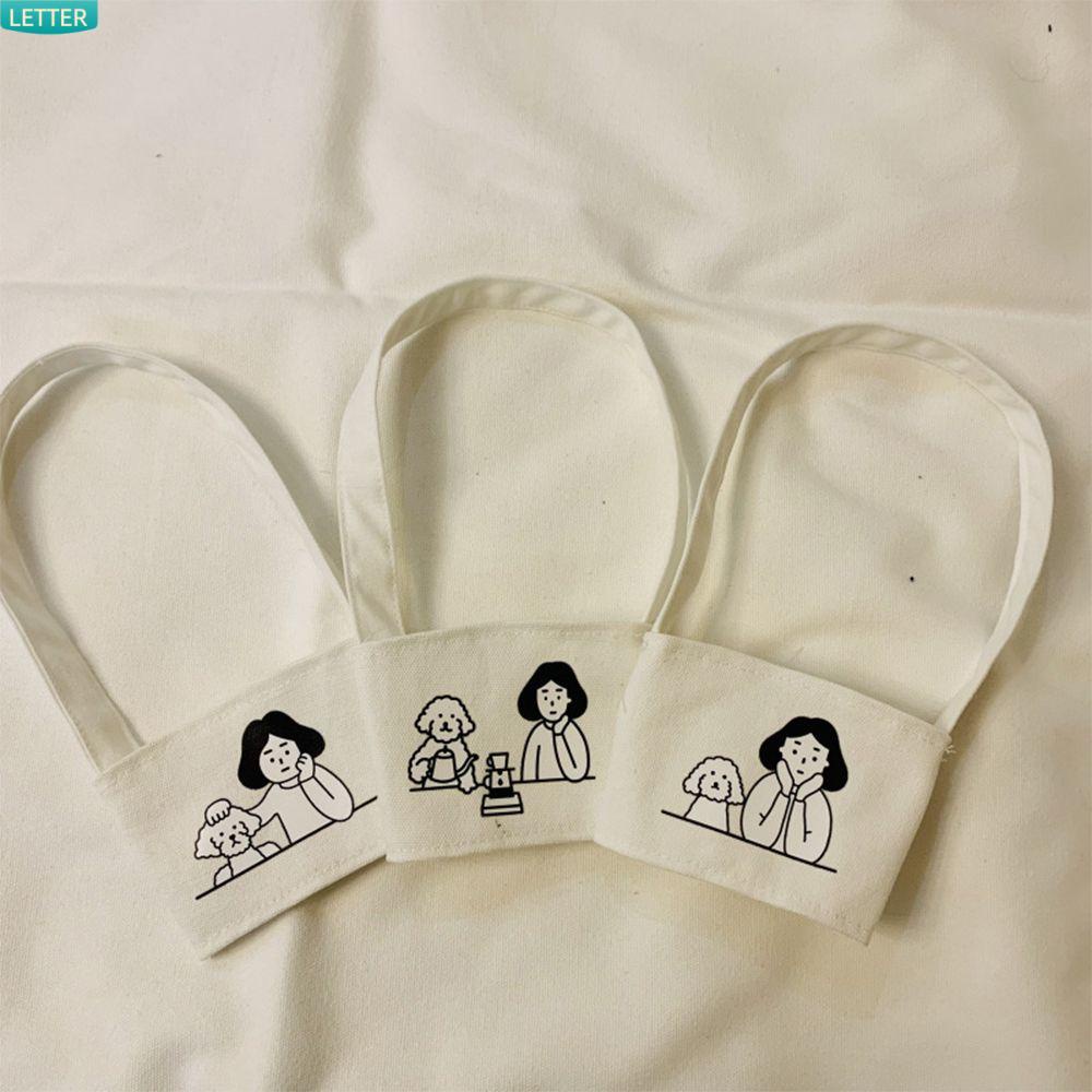 Túi Vải Canvas Đựng Cốc Nước/Trà/Cà Phê Có Tay Cầm Và Túi Đựng Tái Sử Dụng Được