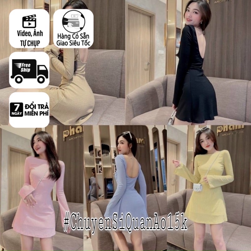 Đầm tay loe chất tơ xốp phom xoè tay dài