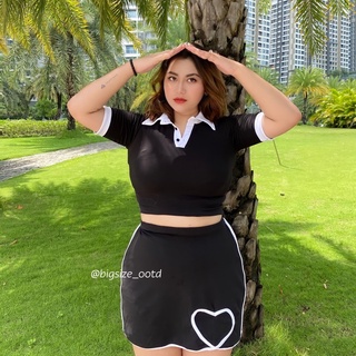 Set bigsize áo croptop chân váy tim