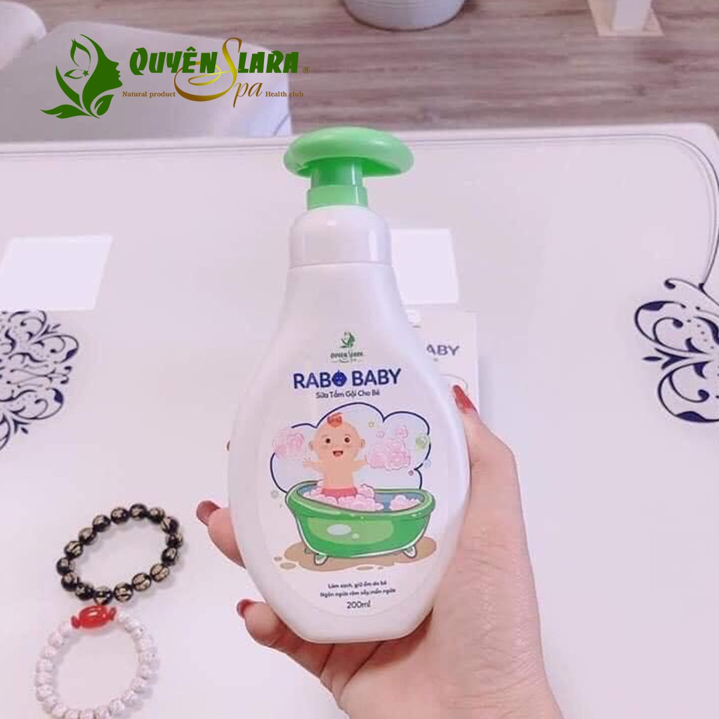 Sữa Tắm Gội Cho Bé Rabo Baby QUYÊN LARA Giúp Làm Sạch Dịu Nhẹ,Loại Bỏ Rôm Sảy,Mẩn Ngứa 200ml, Hàng Chính Hãng