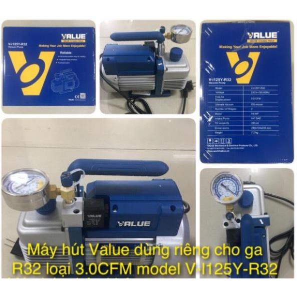 Máy hút chân không Value VI125Y loại 3.0 CFM Kèm đồng hồ hiển thị báo áp và rơ le tự ngắt