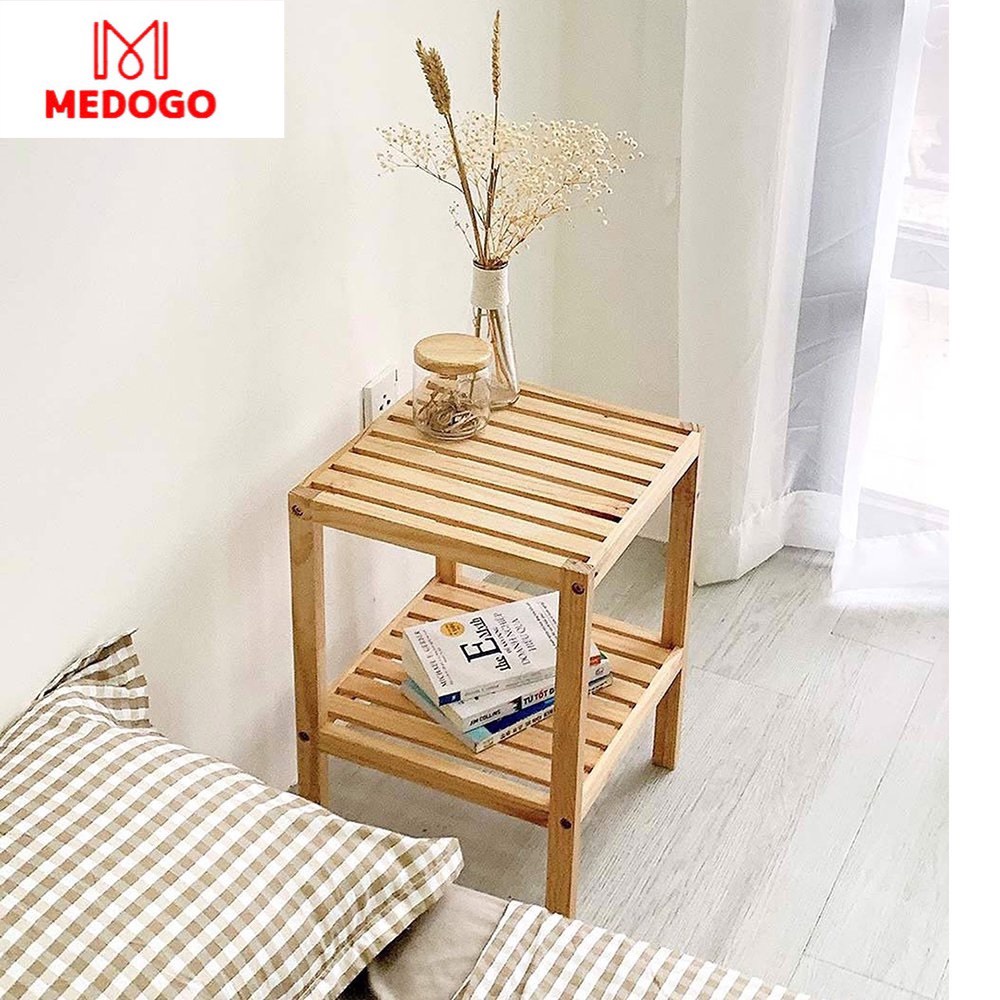 Kệ để đồ đầu giường 2 tầng, kệ gỗ đa năng MEDOGO để đồ trang trí phòng ngủ chất liệu gỗ thông nhập khẩu cao cấp Medogo T
