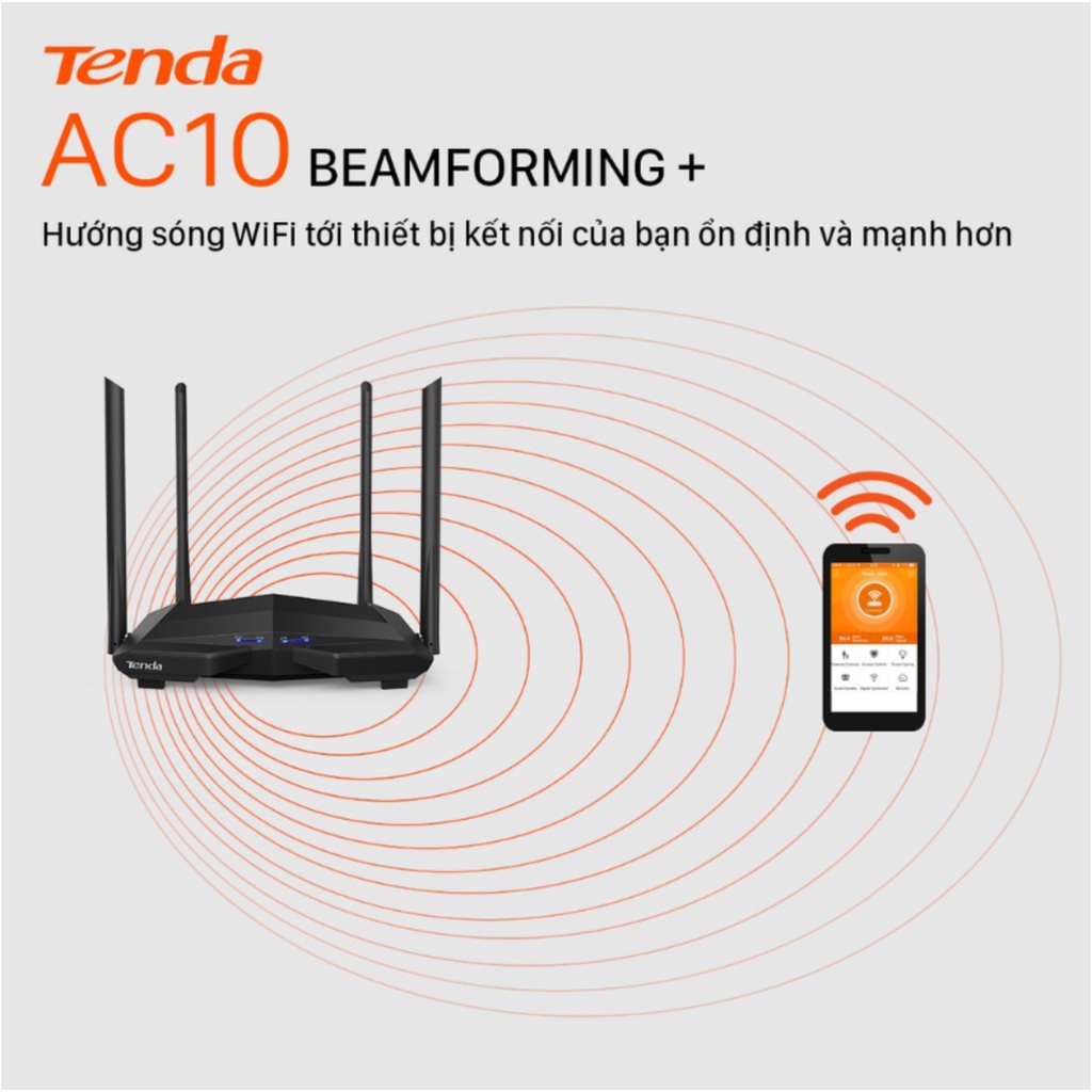 Tenda AC10 Thiết Bị Phát Wifi AC1200M Công Gigabit Băng Tần Kép 2.4G và 5G
