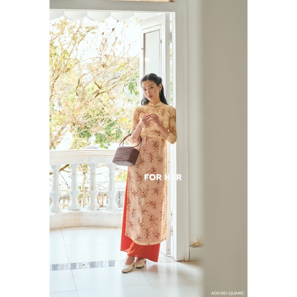 Áo dài FOR HER truyền thống hoa kem AD01501