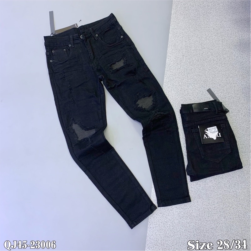 Quần Bò Amiri rách phối da cực chất - Quần bò mam rách QJ45 | BigBuy360 - bigbuy360.vn