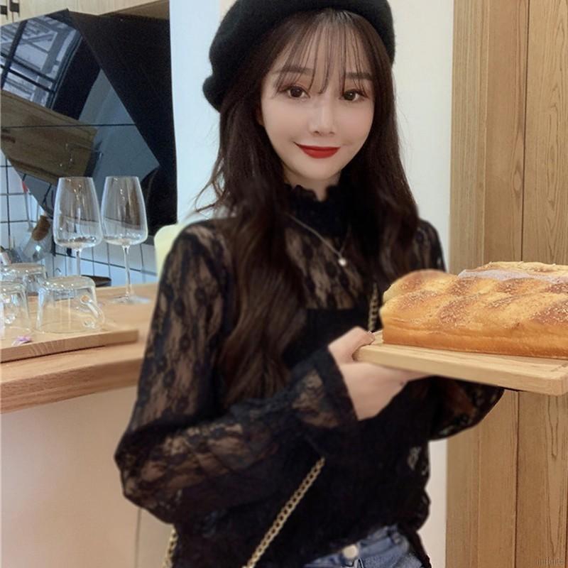 Áo nữ dài tay cổ cao phối ren thiết kế thời trang | BigBuy360 - bigbuy360.vn