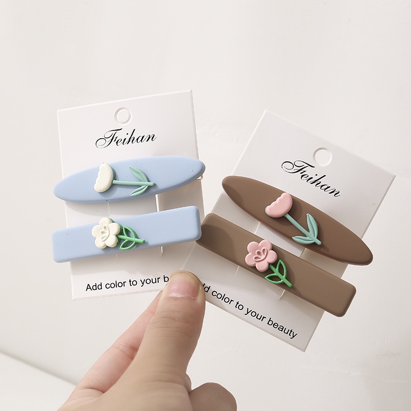 Kẹp Tóc Mái Chéo Hình Vuông Họa Tiết Hoa Thời Trang 2022